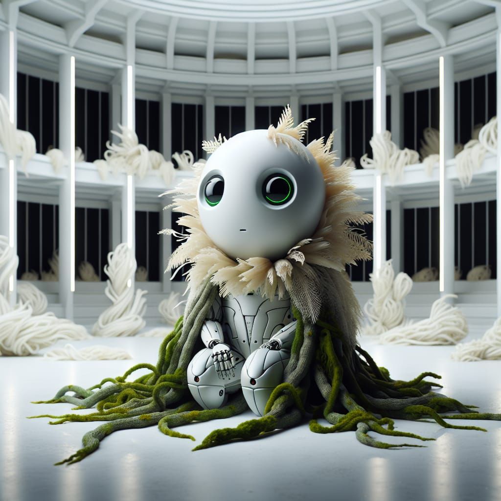 Albino Robot in Gothic Surrealist Style