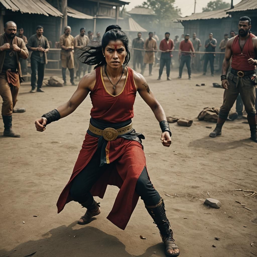 South Asian Fighter with Viking Hair in Film Still
