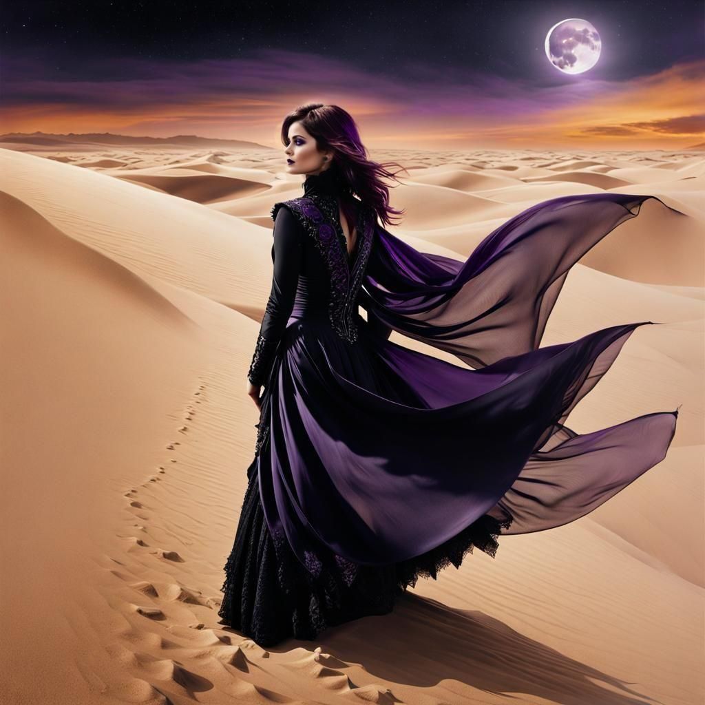 Gothic Victorian Portrait with Moon and Lens Flares