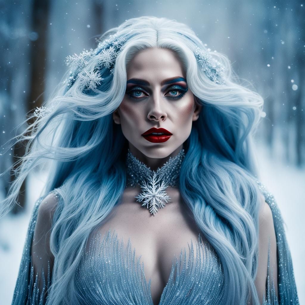 Lady Gaga: Winter Frost Editorial Photograph in Surrealist S...