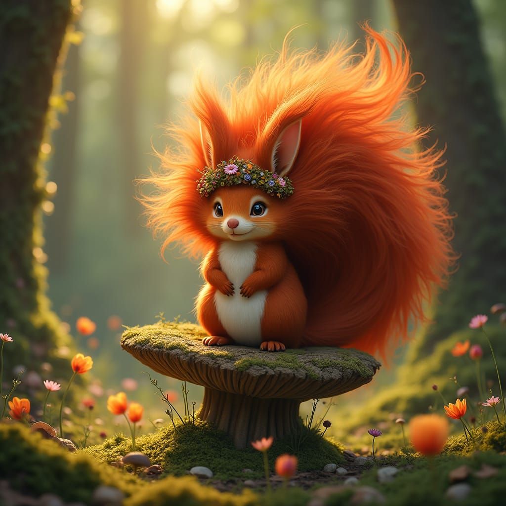Regal Squirrel Queen with Fiery Red Hair