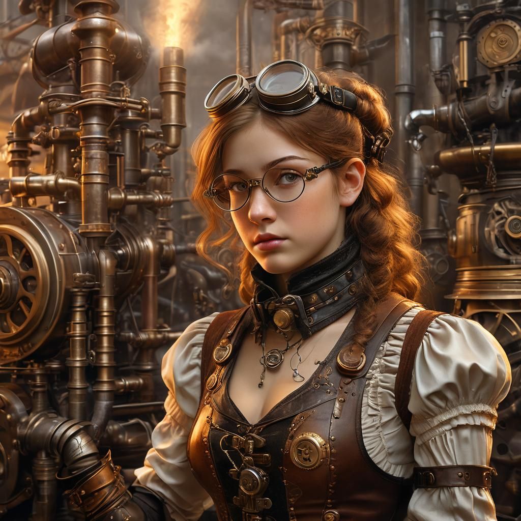 Steampunk Girl Portrait with Brass Goggles