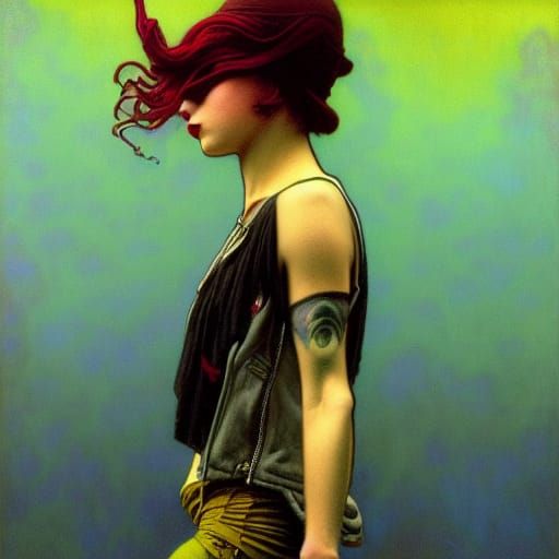 Punk Skater Girl Portrait in Oil, Detailed Art