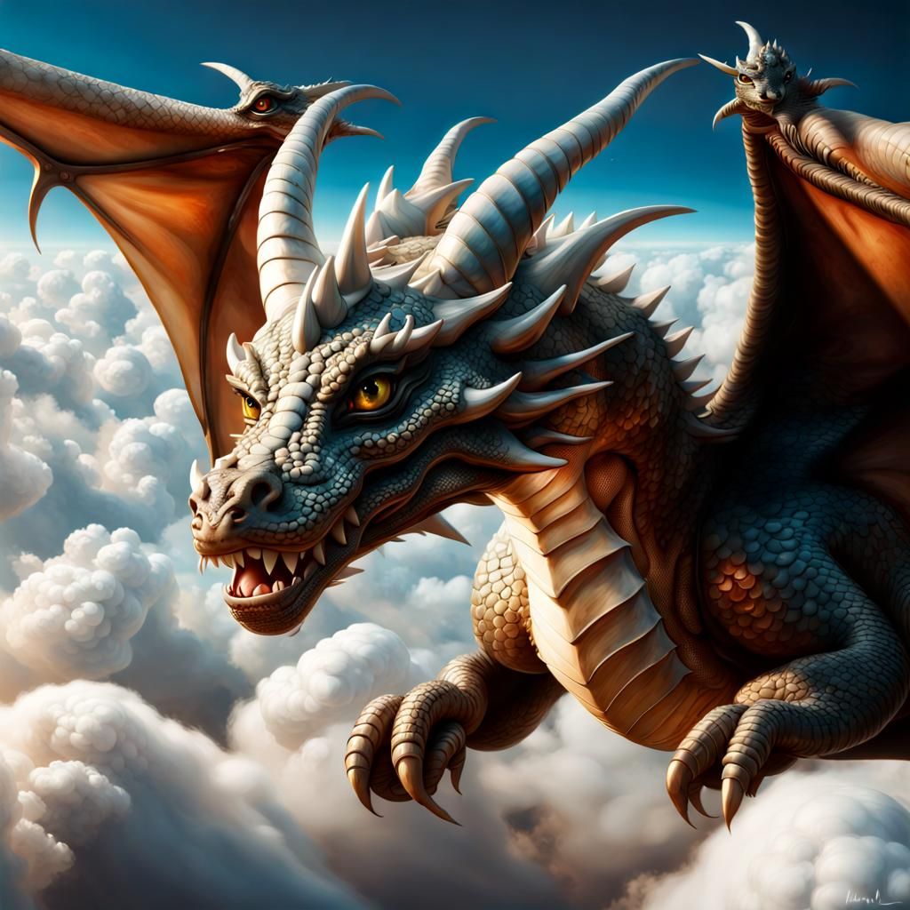Adorable Dragon Soaring Through Clouds in 3D