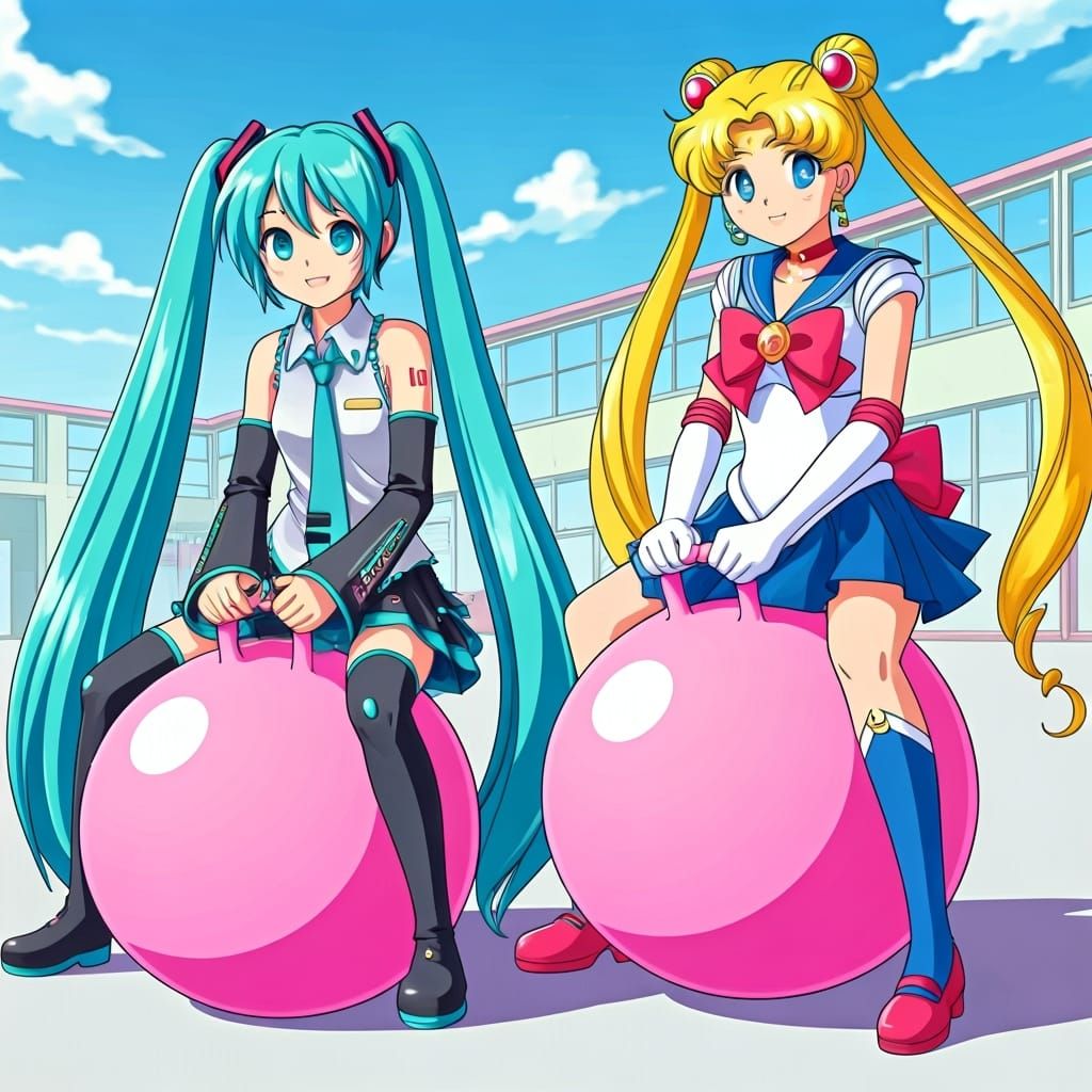 Hatsune Miku and Sailor Moon Bouncing, Pop Art Style