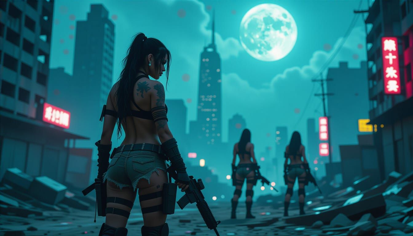 Post-Apocalyptic Warriors Patrol Under the Moon
