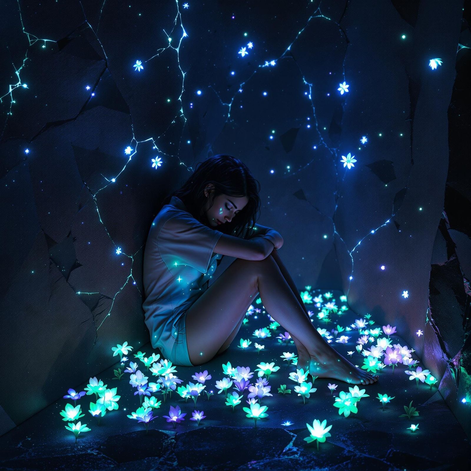 Bioluminescent Flowers Bloom in Darkness