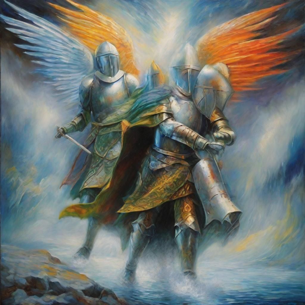 Celtic Knights and Angel in Surrealist Style