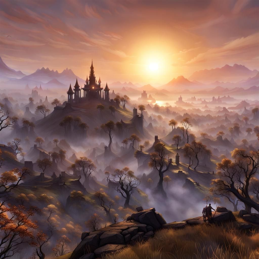 Mystic Hills Sunrise in Elder Scrolls Style