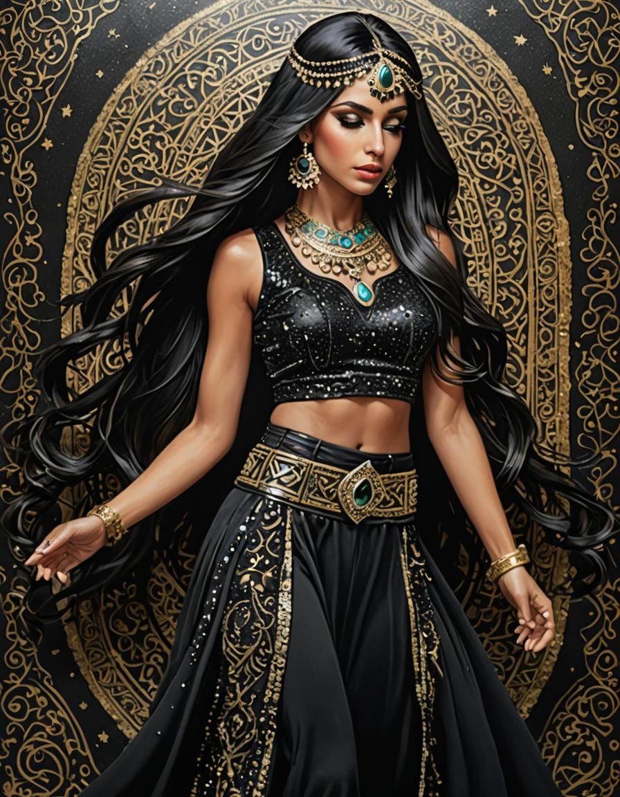 Beautiful Belly Dancer with Glittering Arabian Background