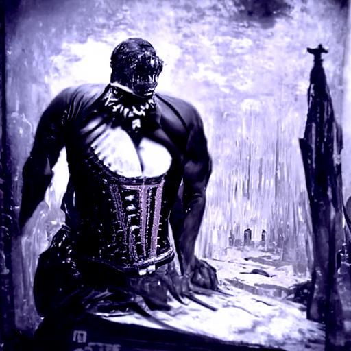 Latino Man in Black Corset: Gothic Horror Art