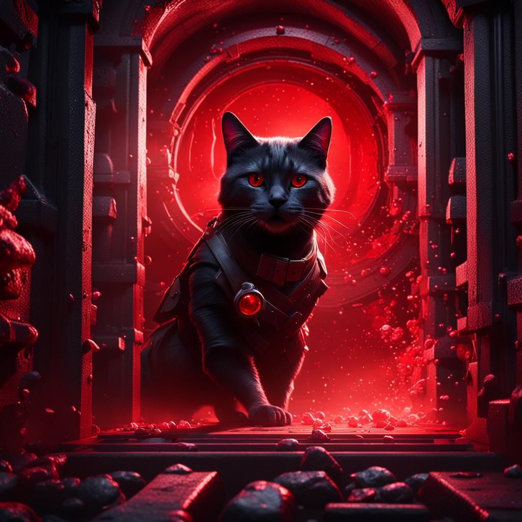 Thief Cat: Red Potion Heist in Hyperrealistic Style