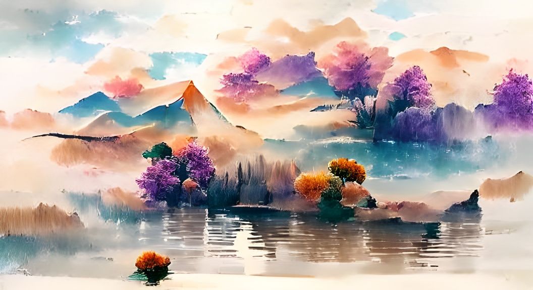 Watercolor Serene Landscape Artwork