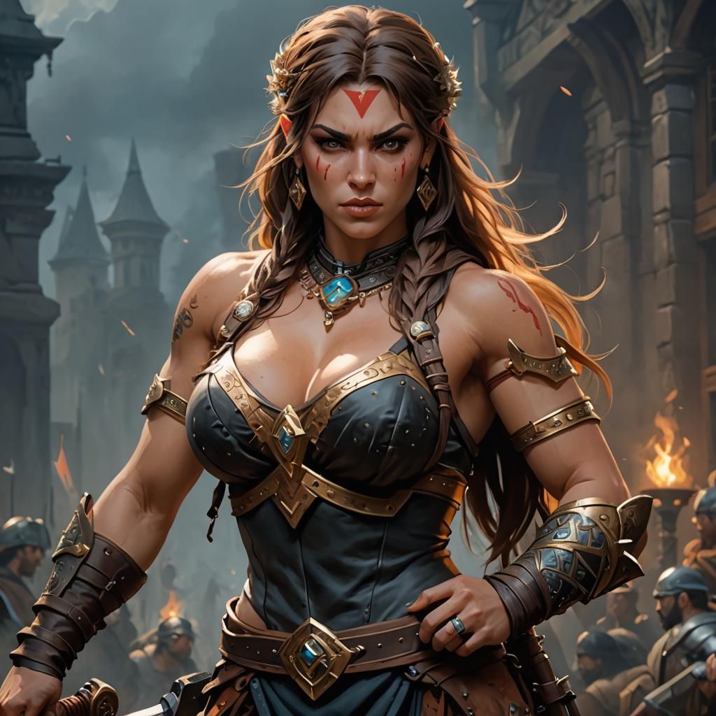 Epic Barbarian Heroine in Detailed Digital Art