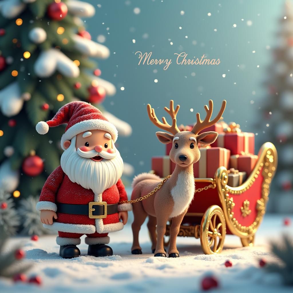 Festive 3D Christmas Scene with Santa and Elk