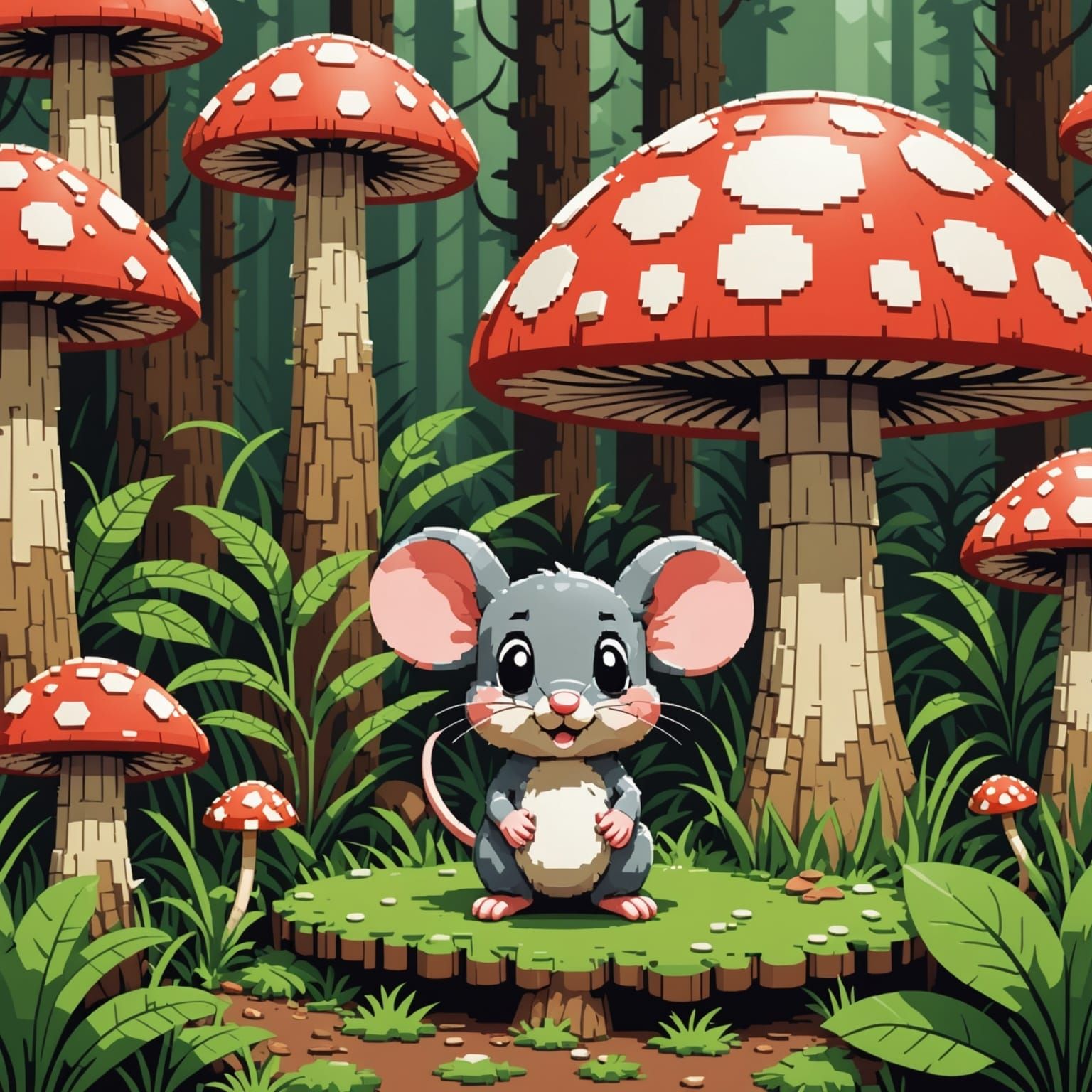 Shy Mouse Hiding: 16-bit Pixel Art