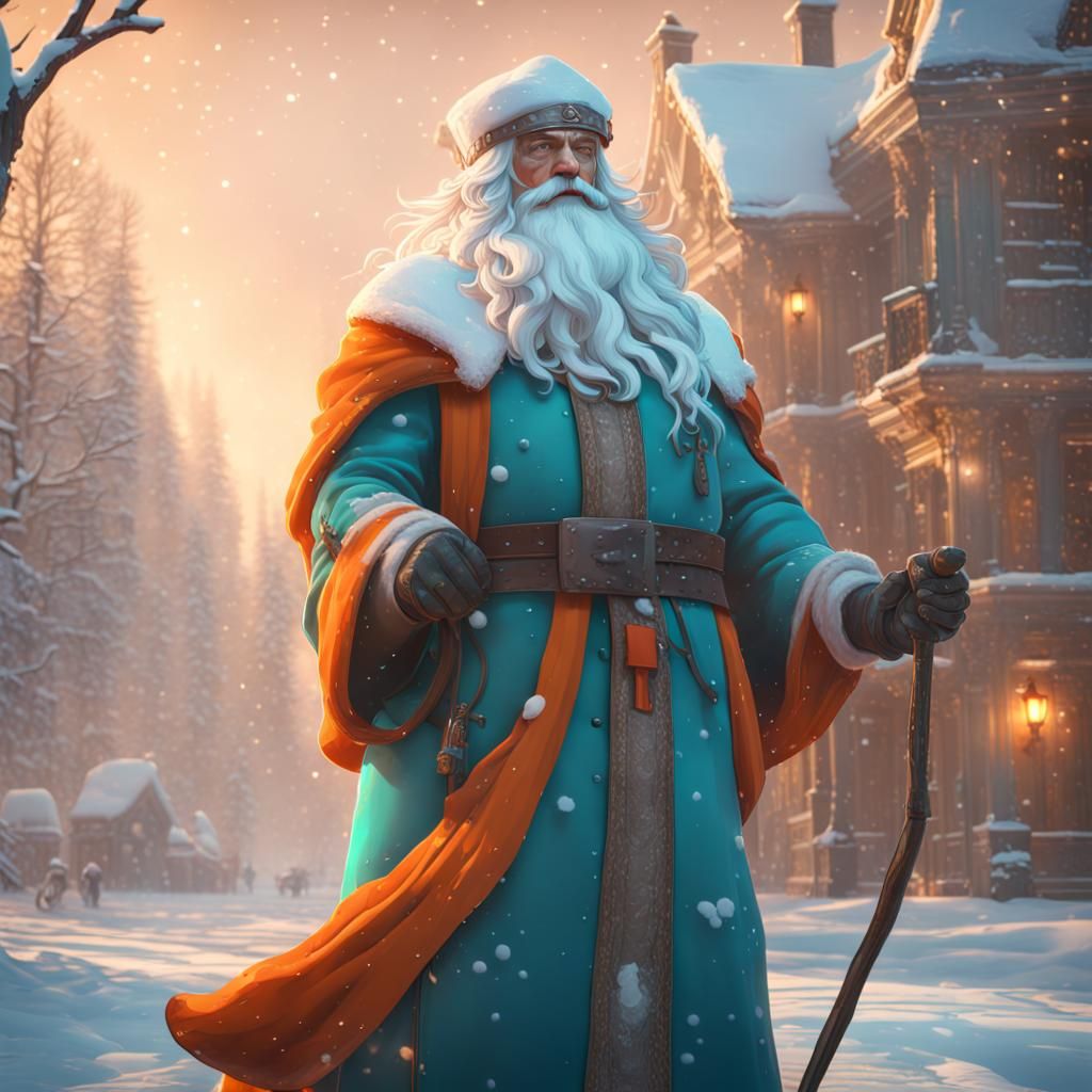Santa Claus in Snow, Hyperdetailed Concept Art