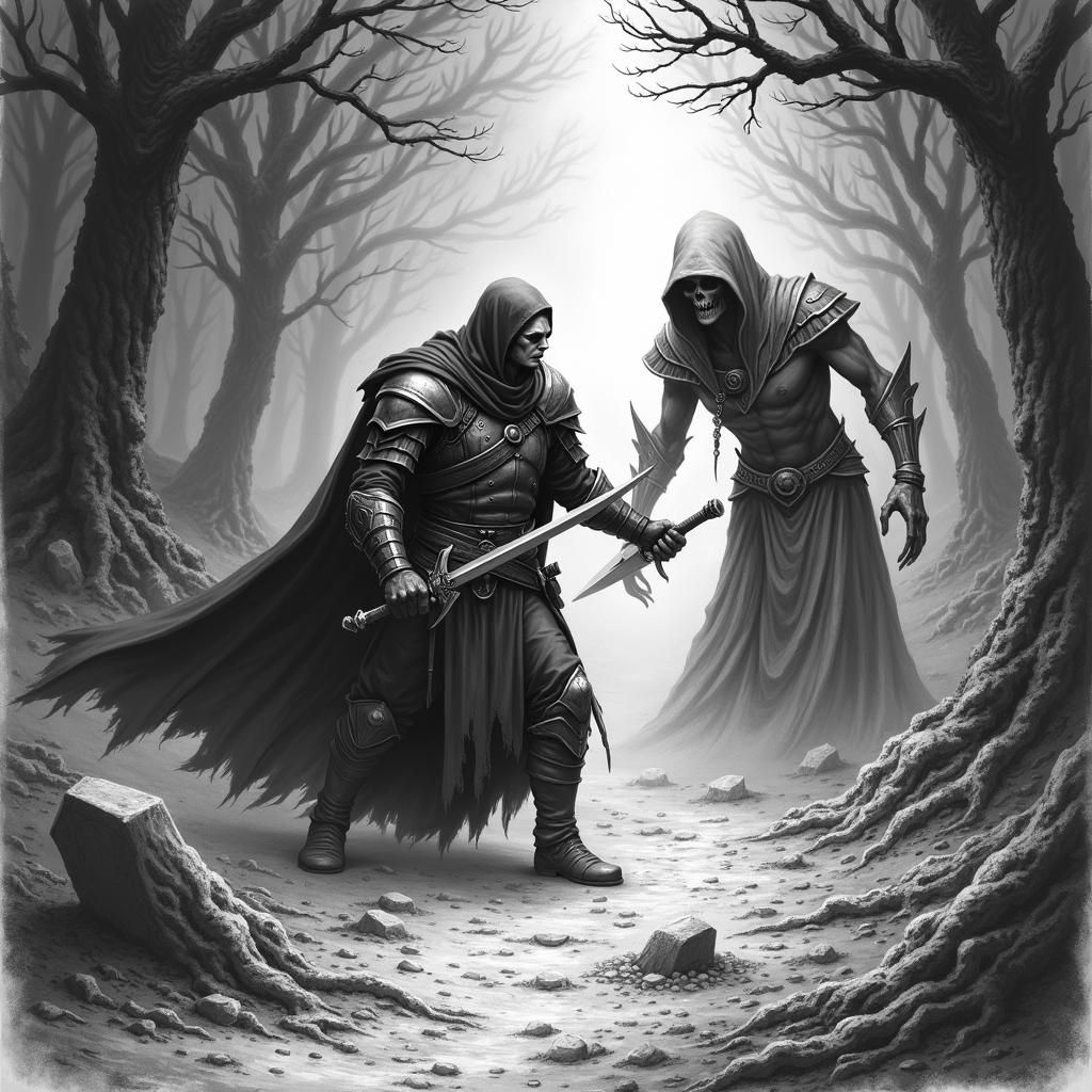 Paladin vs Wraith: Dark D&D Sketch