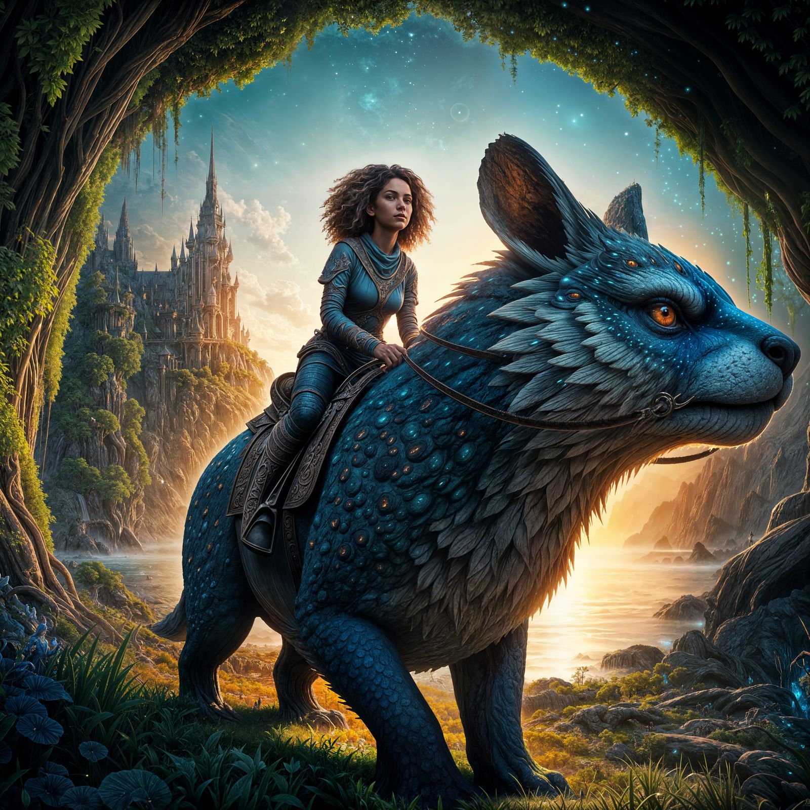 Girl Riding a Pegasus in a Desert Storm Detailed Matte Paint...