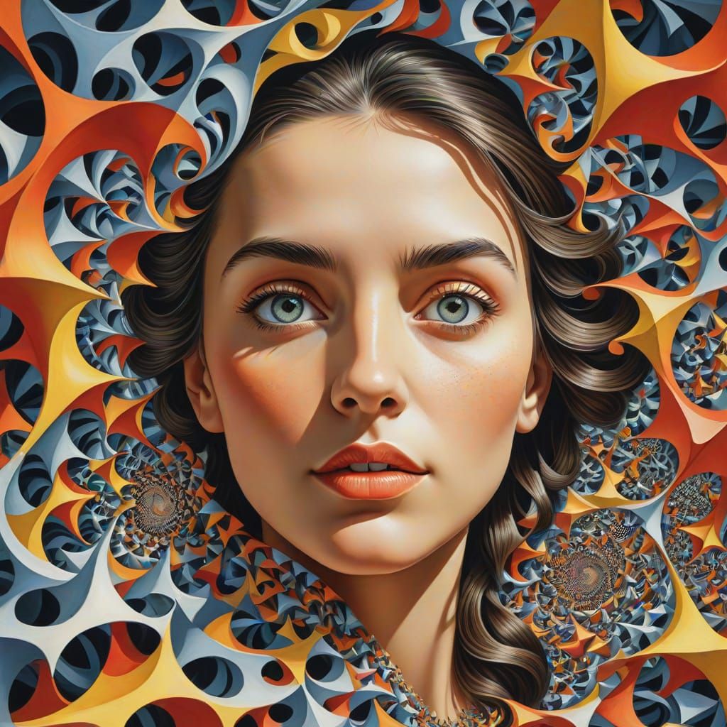 Optical Illusion: Fractal Faces in Escher Style