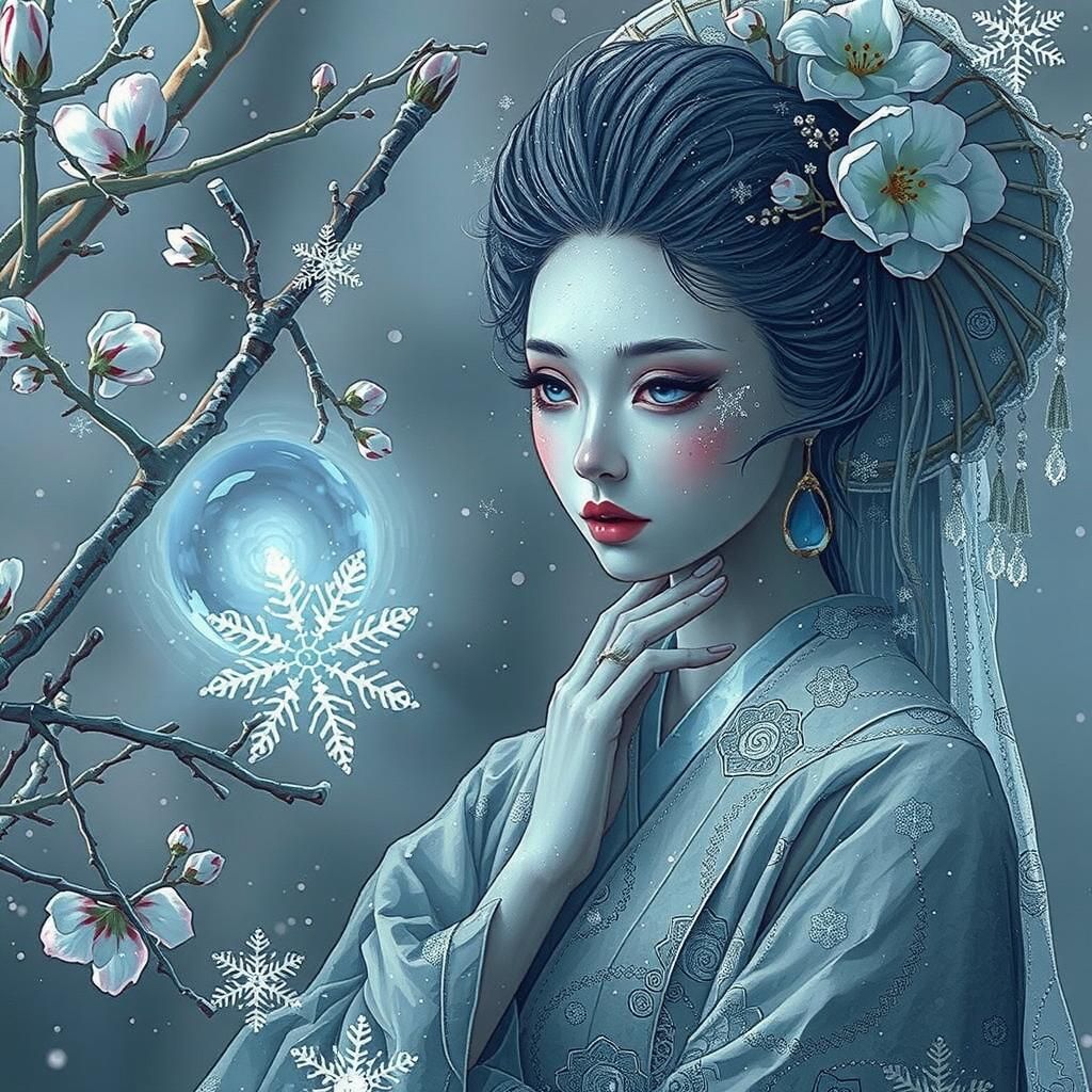 Ethereal Winter Geisha Spirit Bringing First Frost