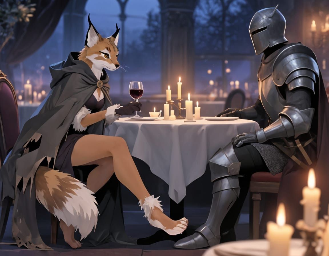Romantic Anime Lynx and Knight Encounter