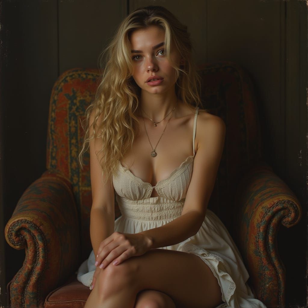 Blond Woman with Angel Wings by Candlelight