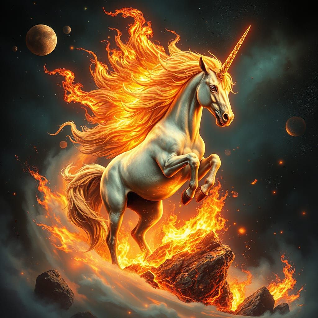 Majestic Ember Unicorn Rises From Fiery Vortex