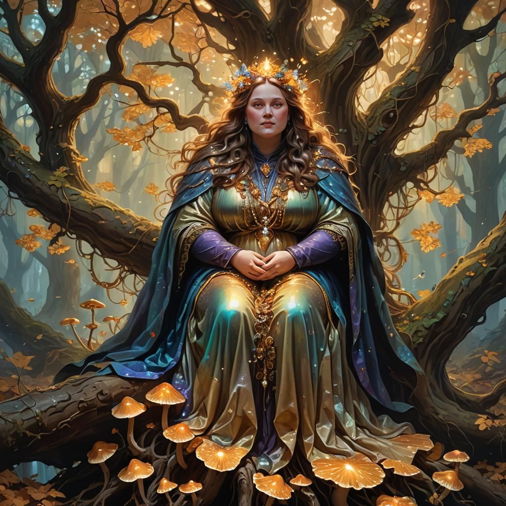 Enchanted Woman in Bioluminescent Forest, Surreal Digital Ar...