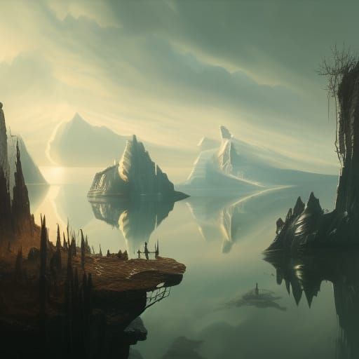 Arctic Iceberg Under Northern Lights, Digital Art