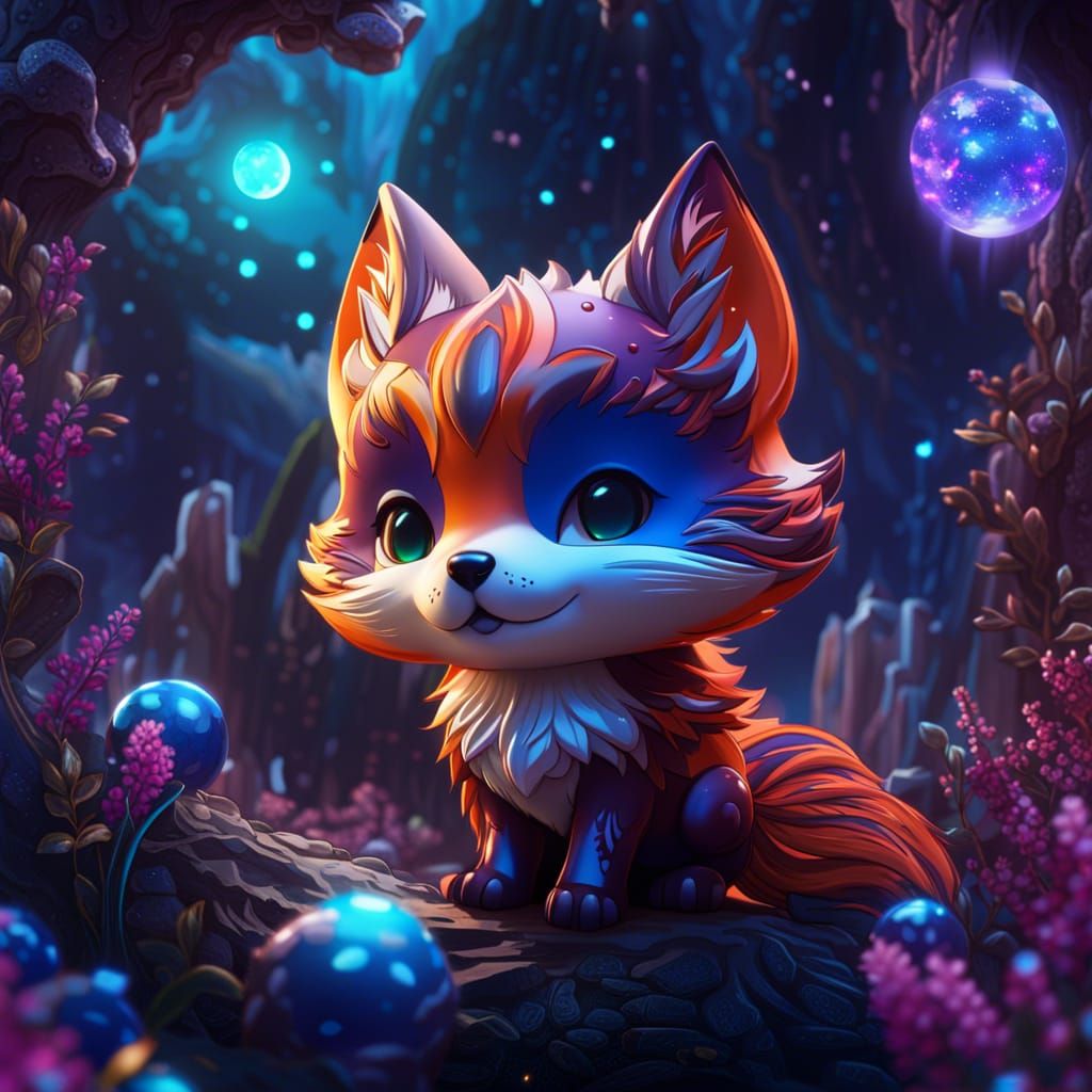Galactic Fox Chibi in Detailed Digital Painting