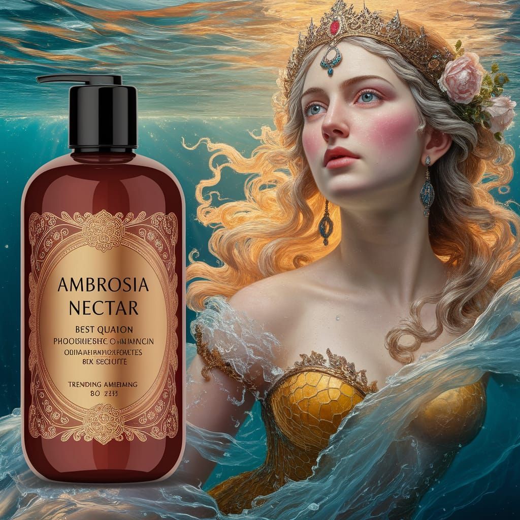 Goddess in Ambrosia Sea, Photorealistic Oil Painting