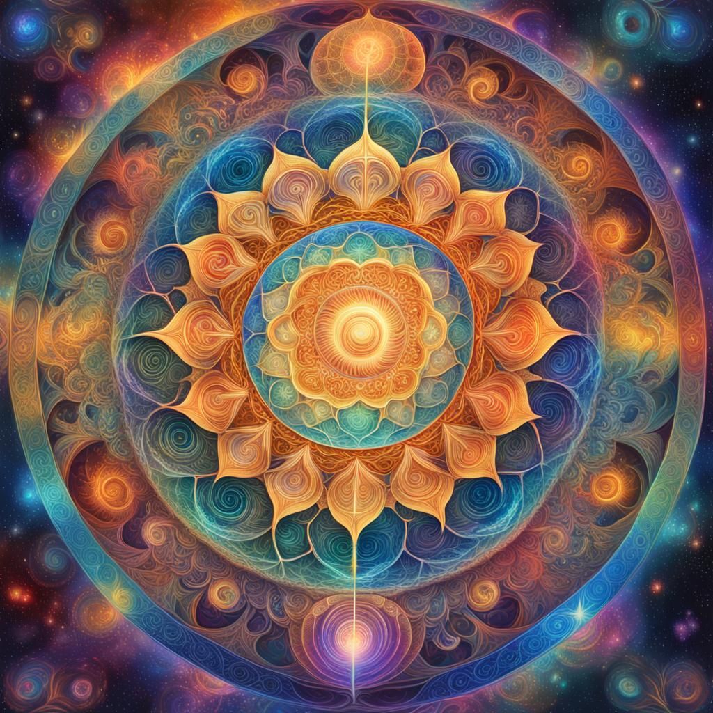 Cosmic Fibonacci Mandala with Astral Patterns