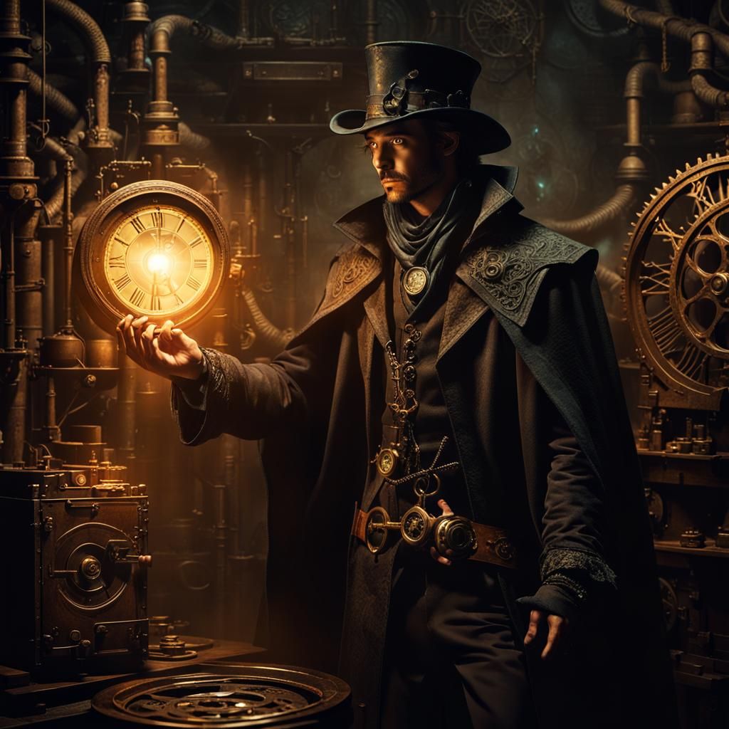 Mystic Steampunk Sorcerer in Dark Fantasy Illustration