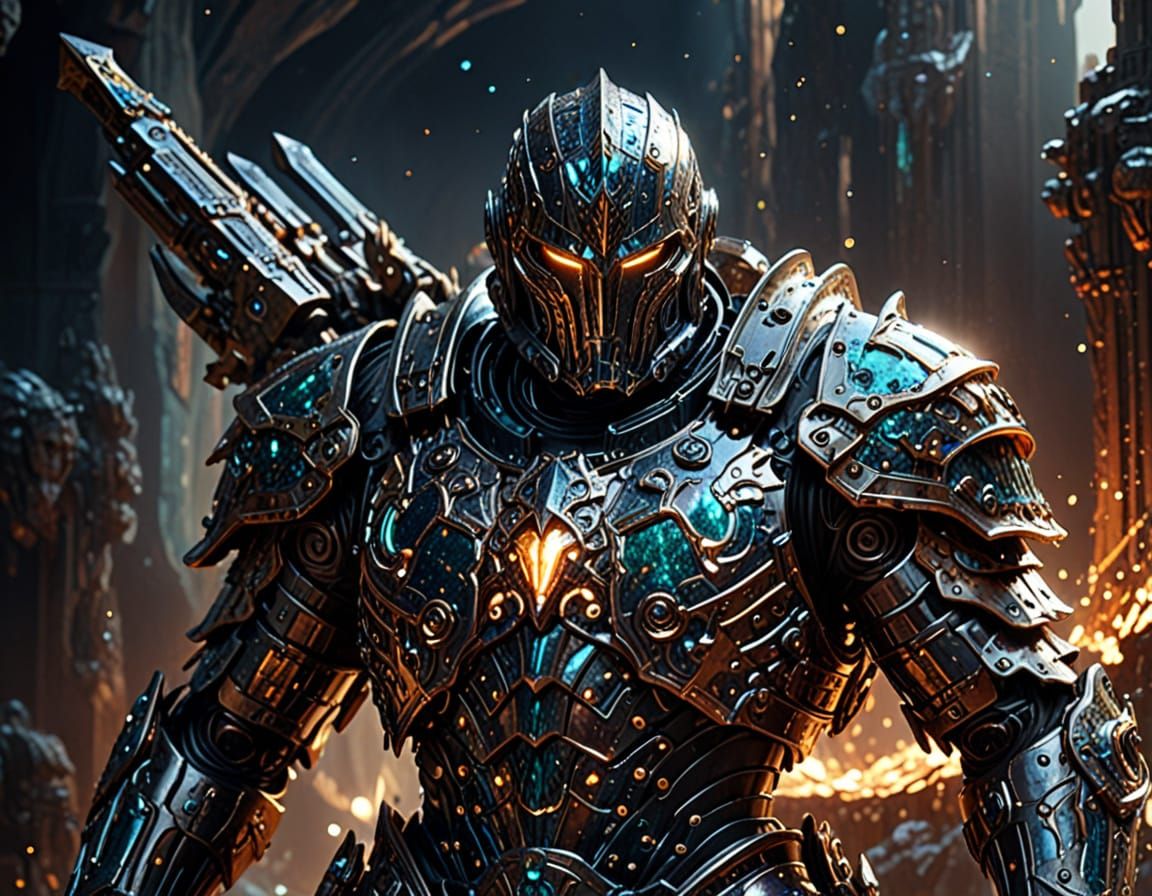 Warrior in Gaudi-Inspired Bio-Mechanical Armor