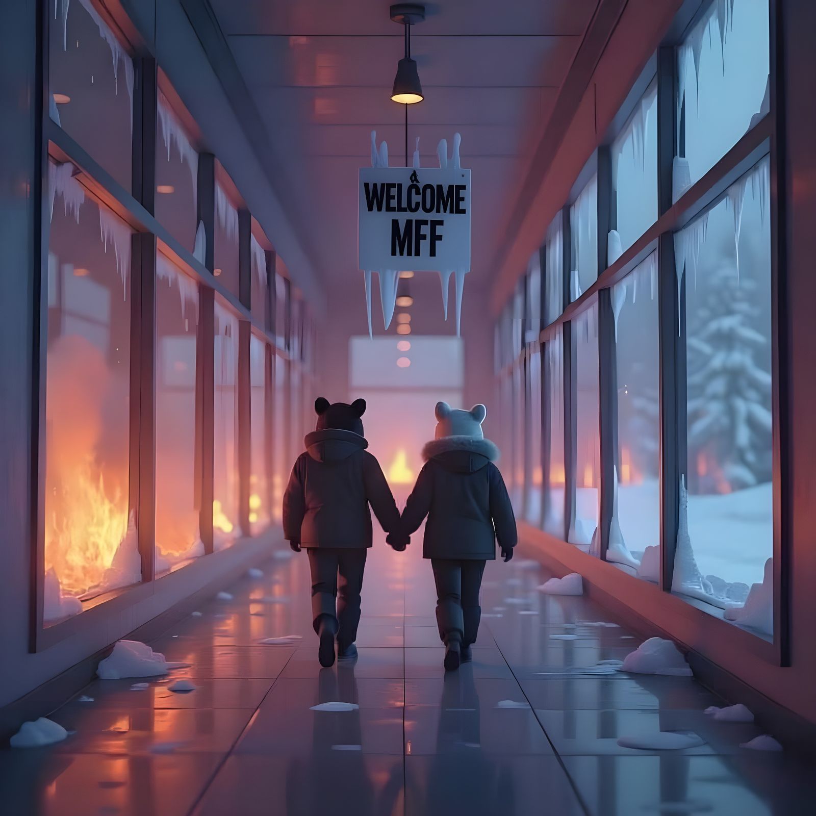 Two Furries Walk Through a Fiery and Icy Corridor