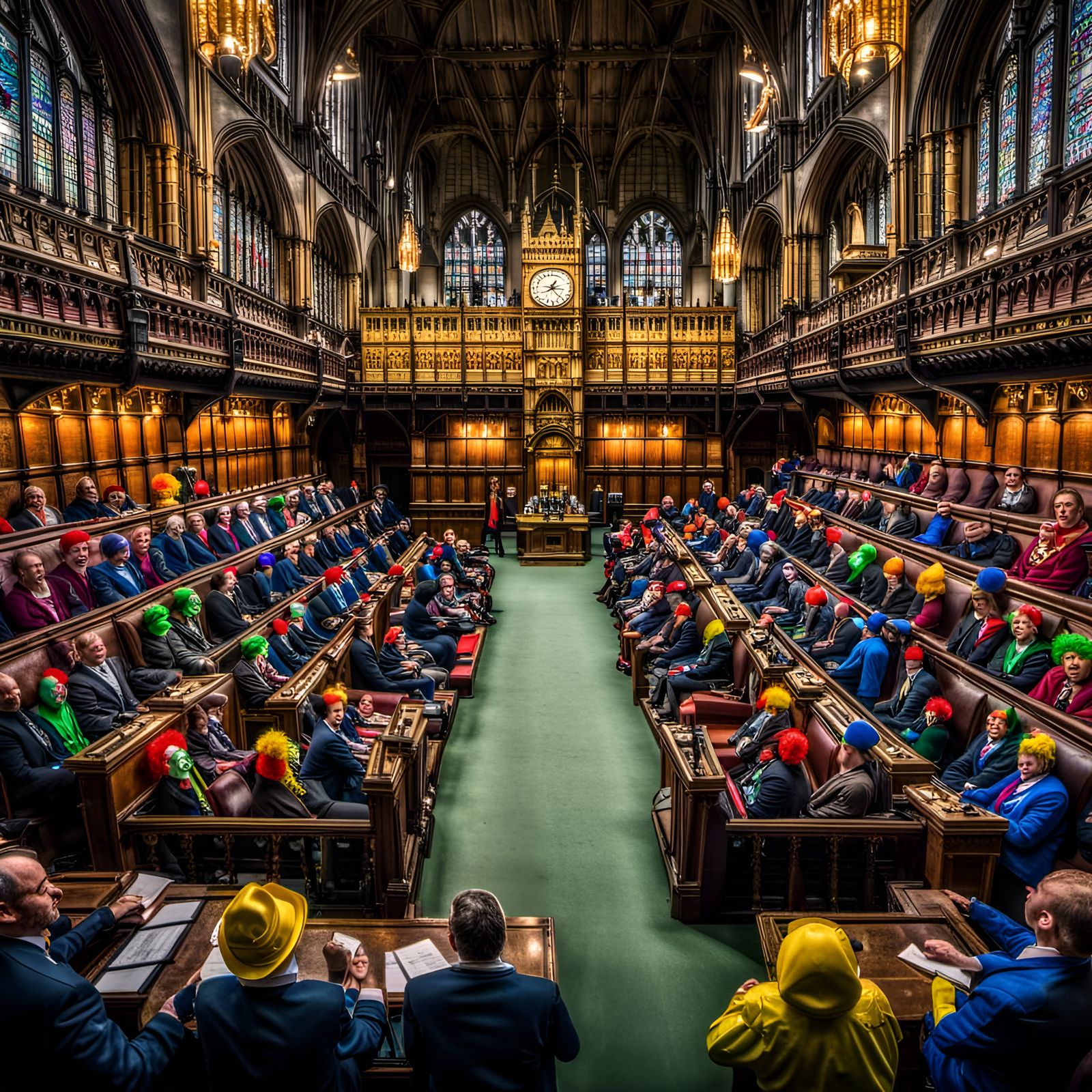 Houses of Parliament filled with Clowns