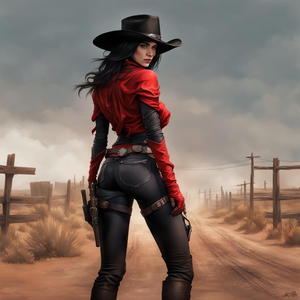Female Gunslinger in Dodge City: Detailed Octane Render