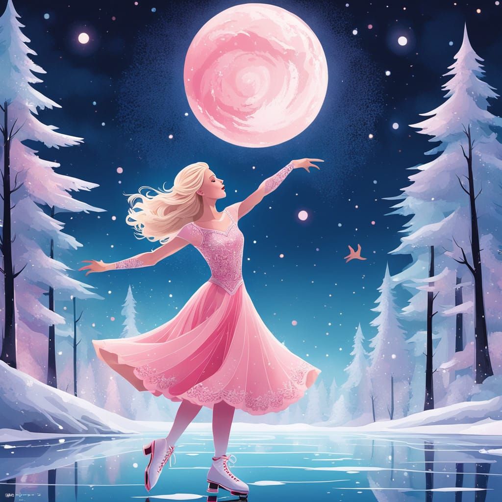 Ethereal Figure Skating Duo Under Starry Night Sky