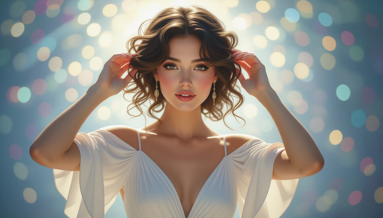 Woman Emerges from Kaleidoscope in Hyperrealistic Dreamscape