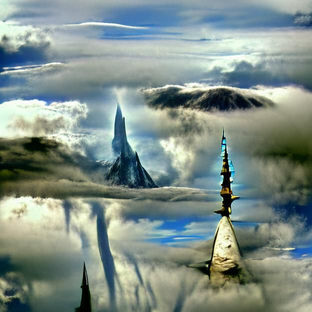 Towering Spire Above Cloudscape in Digital Art