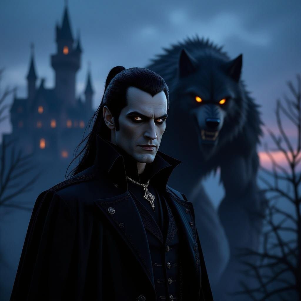 Dracula and Werewolf Gothic Horror Scene