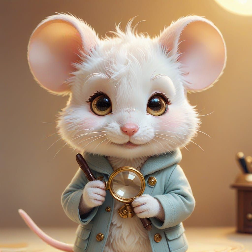 Adorable Chibi Detective Mouse Portrait in Pastel Colors