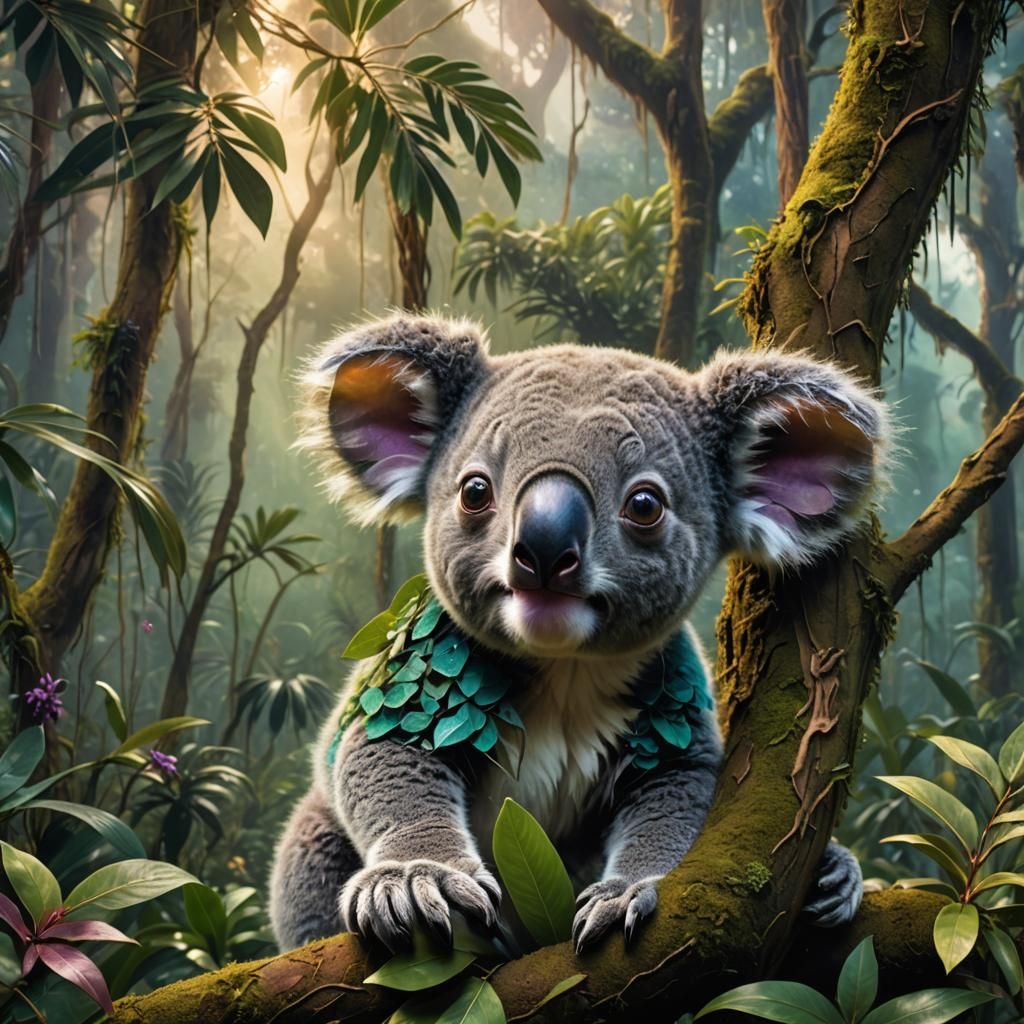 Adorable Baby Koala in Emerald Rainforest