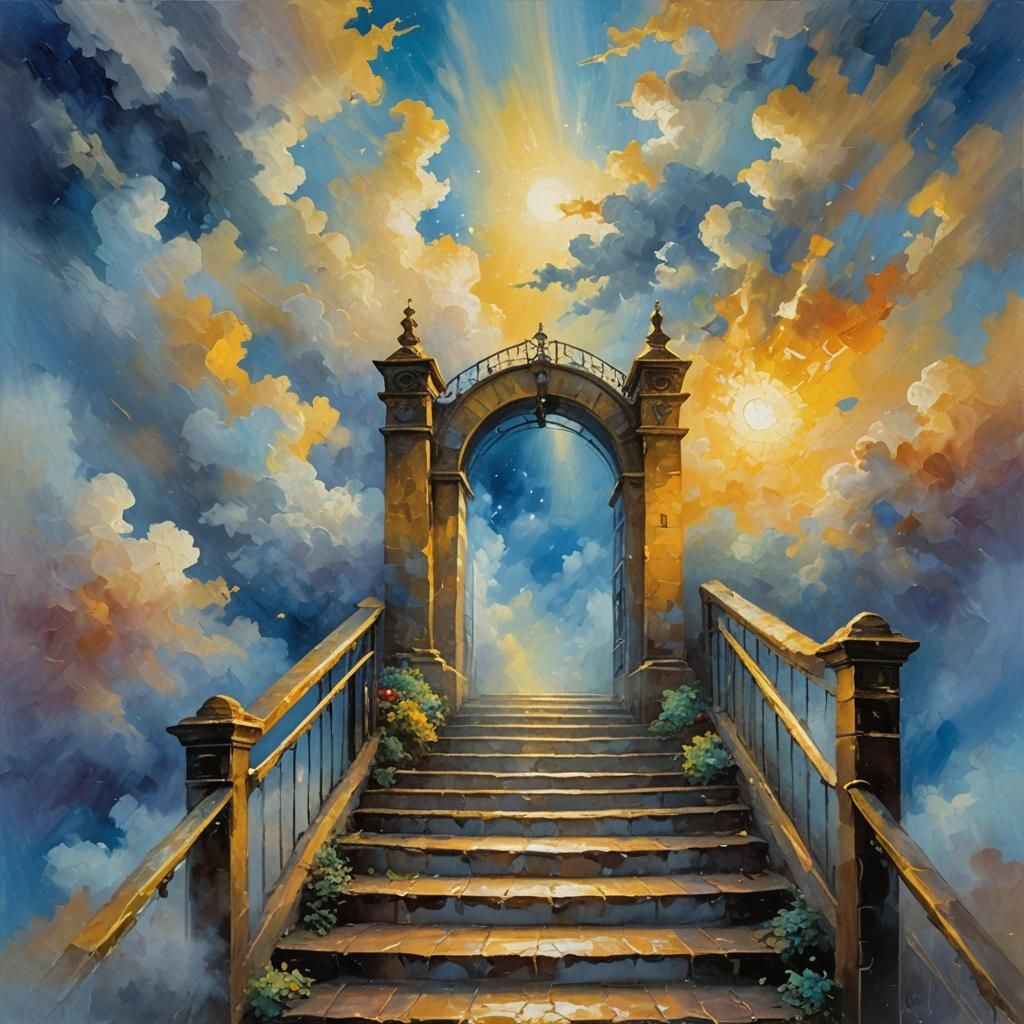 Stairway to Heaven: Neo-Impressionist Expressionist Oil Pain...