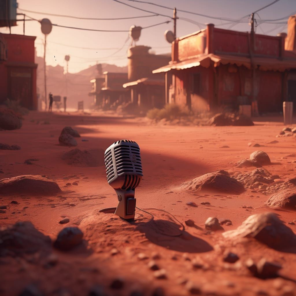 Fantasy Concept Art: Microphone in Red Desert Urban Street