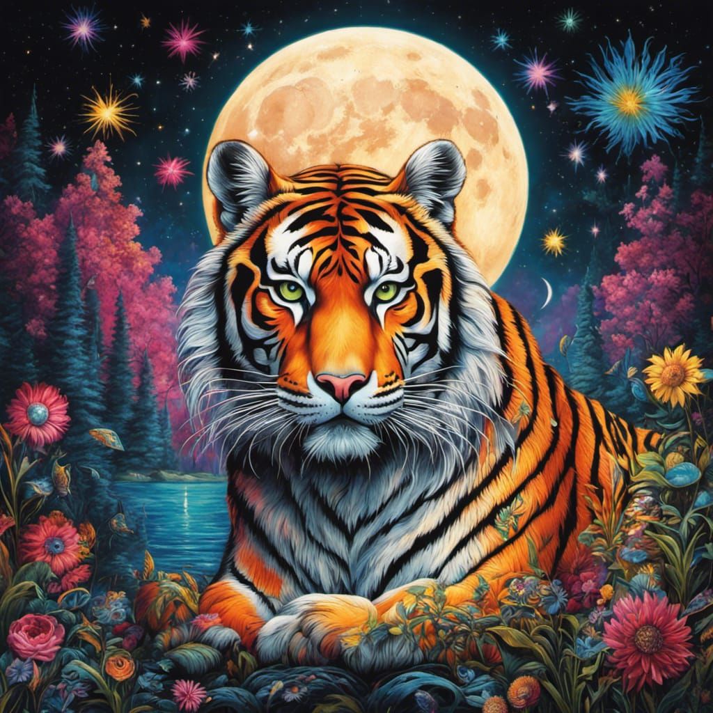 Gothic Graffiti Tiger with Colorful Eyes