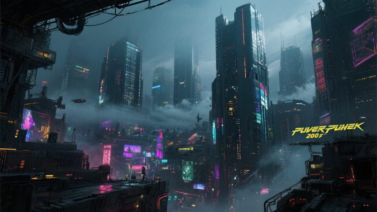Futuristic Cyberpunk Cityscape in the Style of Syd Mead