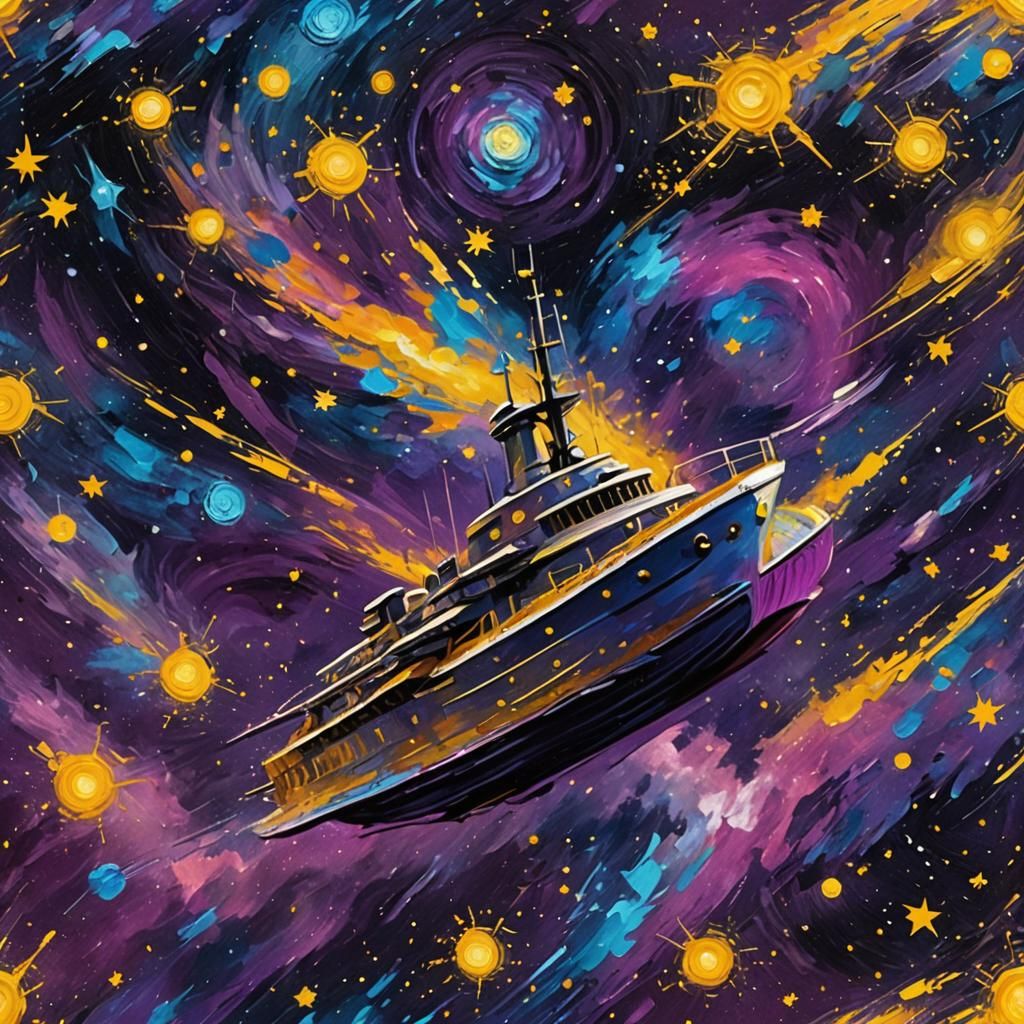 Spaceship in Starry Galaxy: Cosmic Expressionism