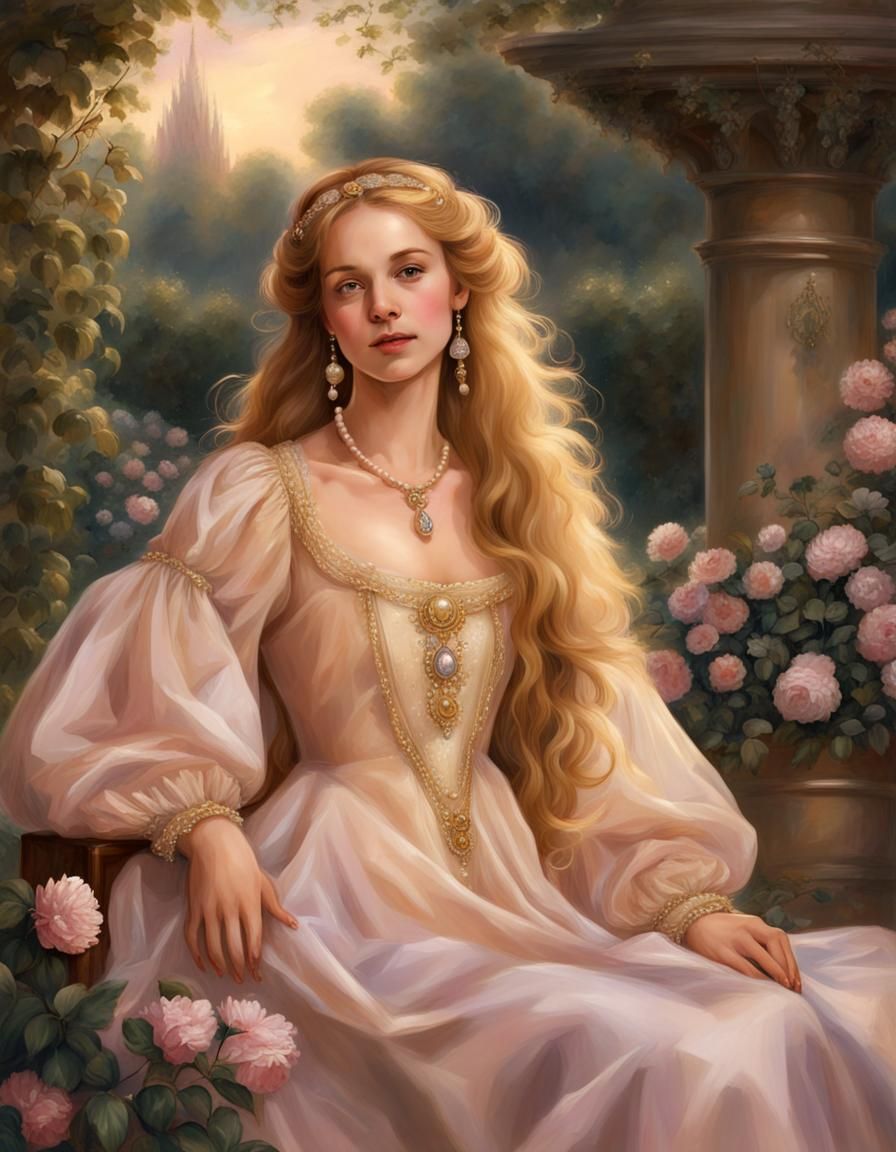 Renaissance Princess in Golden Silk Gown